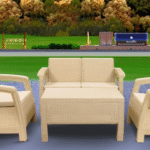 Plastic Sofa Set with Printed Cushions