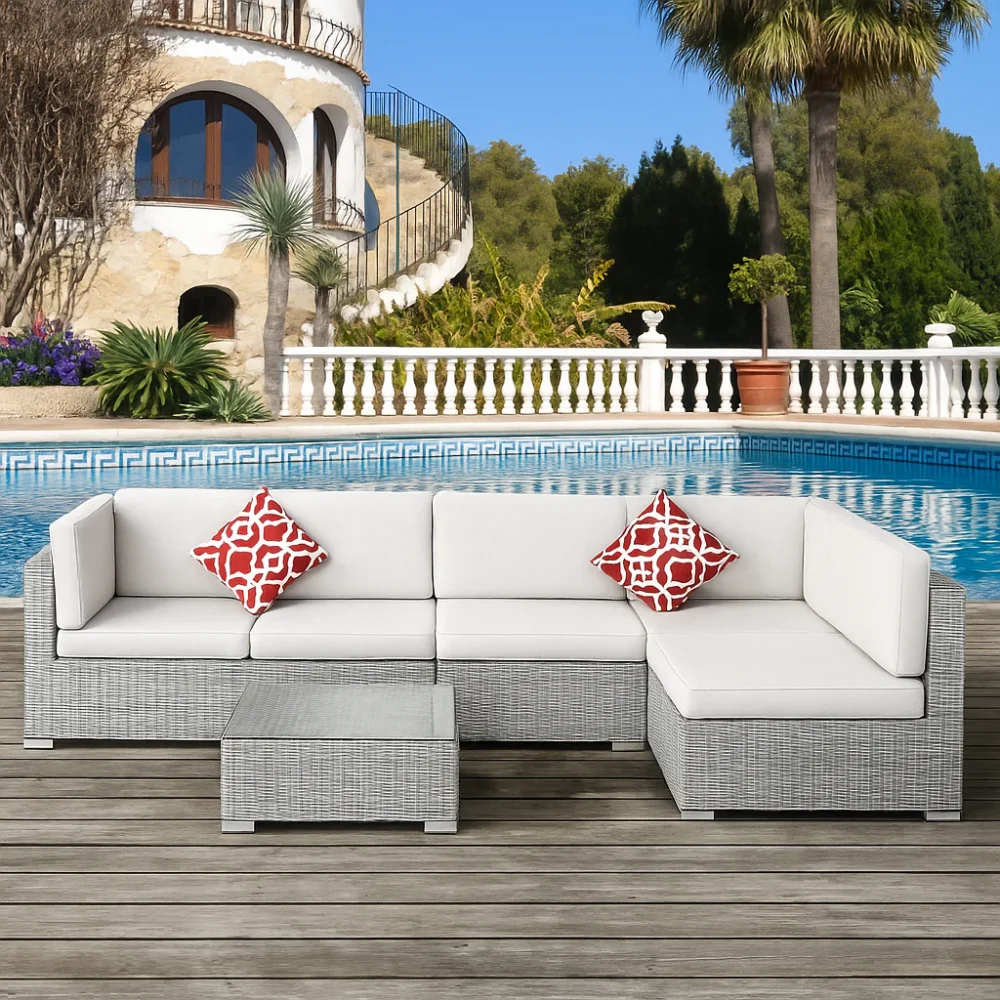 Rattan L Shape Sofa Set - Image 4